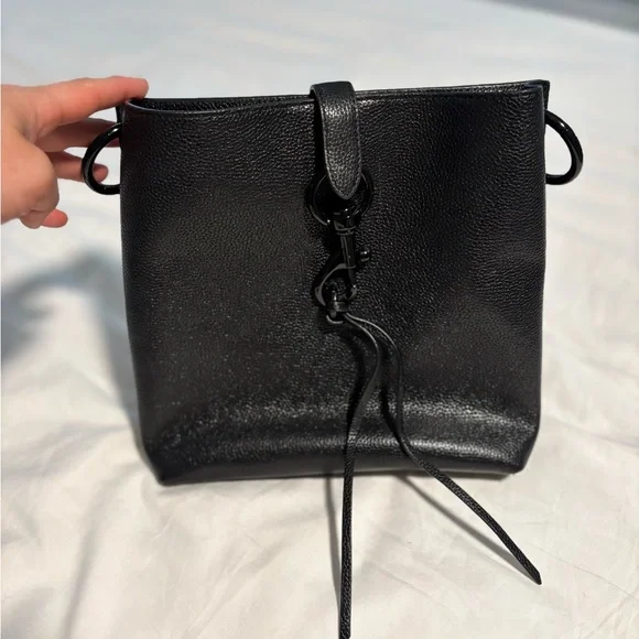 Rebecca Minkoff Megan Black Bucket Bag | Edgy Leather Crossbody Bag - Picture 2 of 8